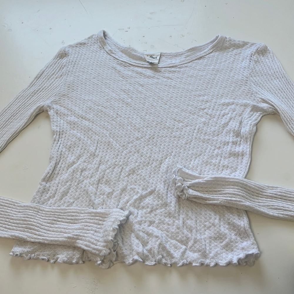 Destined Small White Long Sleeve Cropped Textured T Shirt